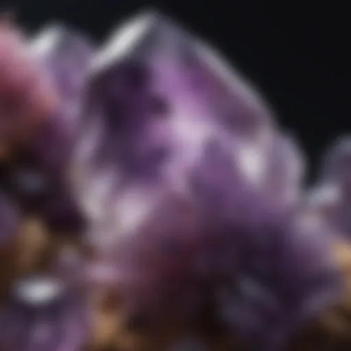 Close-up view of a raw amethyst rock crystal showcasing its vibrant purple hue and natural formations.