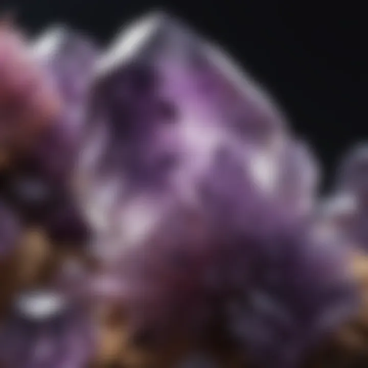 Close-up view of a raw amethyst rock crystal showcasing its vibrant purple hue and natural formations.