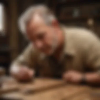 Craftsman using Dremel tool on intricate wood carving