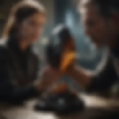 Collector examining a piece of obsidian under natural light
