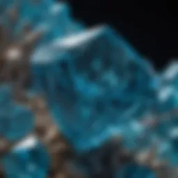 Close-up view of a vibrant blue zircon crystal showcasing its unique facets