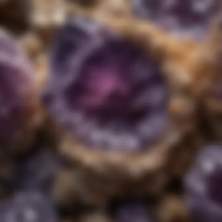 Close-up of the unique textures and facets of a raw amethyst cluster, highlighting its geological features.