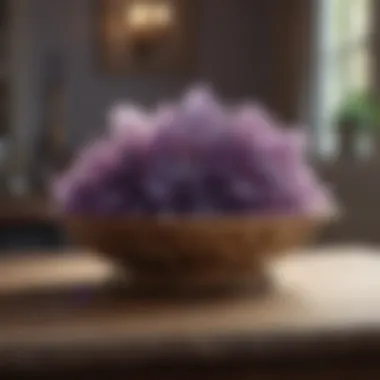 Amethyst Clusters in Interior Design A serene interior space featuring amethyst clusters as decorative elements, enhancing the ambiance.