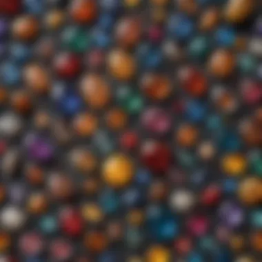 A selection of various cabochon gemstones displayed on a velvet background, showcasing their unique shapes and colors.