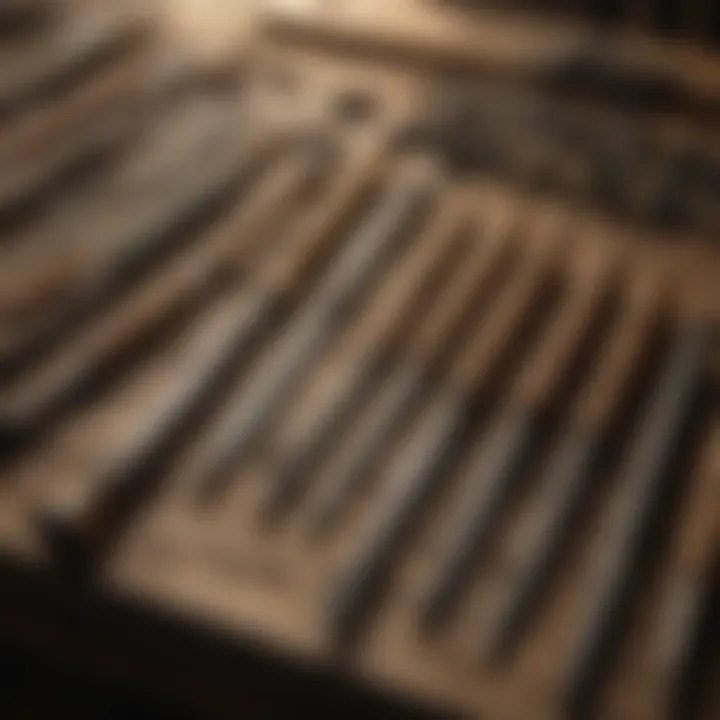 Various types of cold chisels displayed on workbench