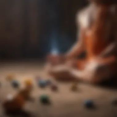 Person meditating with chakra stones