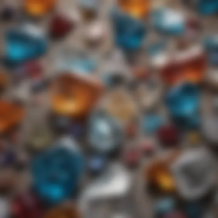 An array of colorful crystals displayed alongside identification features.