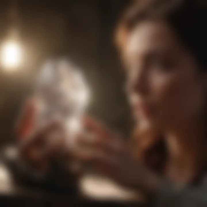 A collector examining a crystal under natural light, revealing its inner beauty.