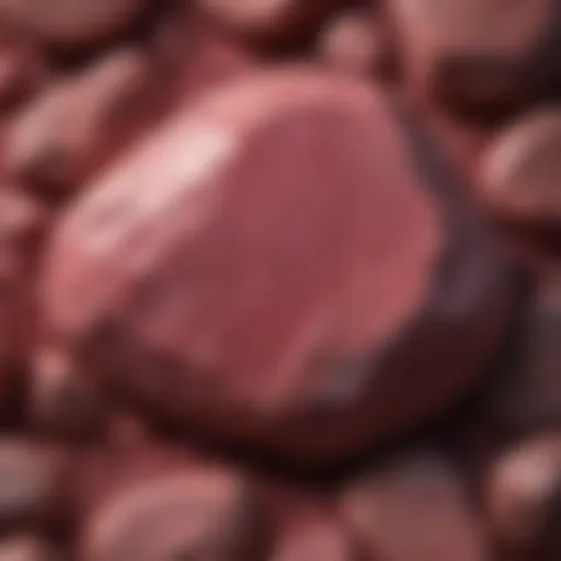 Close-up view of a dark pink stone showcasing its unique texture