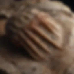 Detailed view of a dinosaur claw fossil showcasing intricate textures