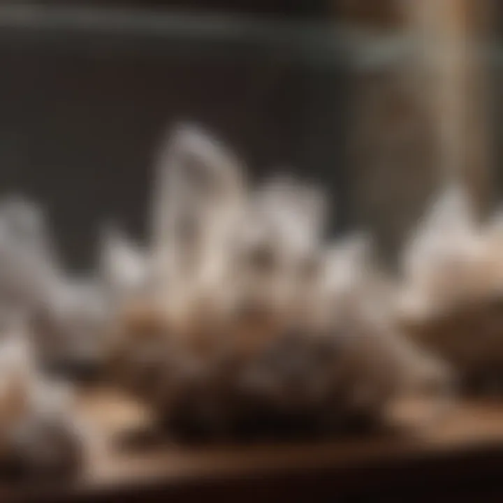 Drewsey quartz specimens displayed in a collector's showcase