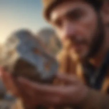 Soulful Connection: Close-up of a collector holding a prized rock with emotional attachment