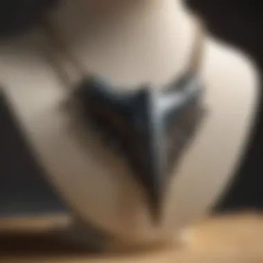Elegant Presentation of Megalodon Tooth Necklace Megalodon tooth necklace displayed elegantly