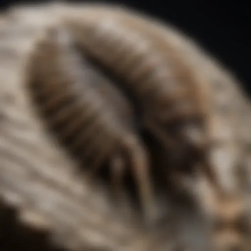 A close-up of a trilobite fossil showcasing intricate details