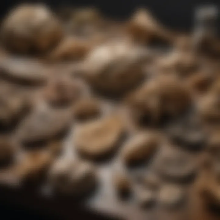 Diverse fossil specimens displayed on a table