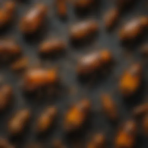 Close-up of fossilized amber displaying trapped insects