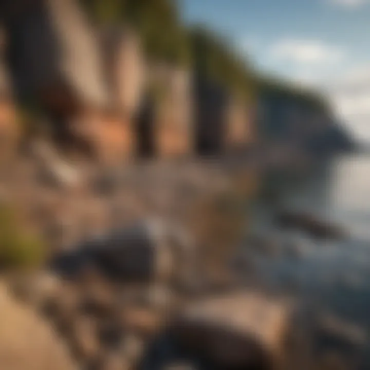 Panoramic view of the rugged landscapes of Lake Superior highlighting geological features.