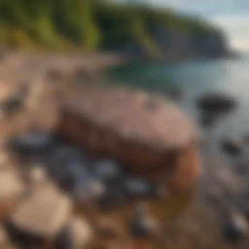 Stunning rock formations along the shores of Lake Superior showcasing diverse geological textures.