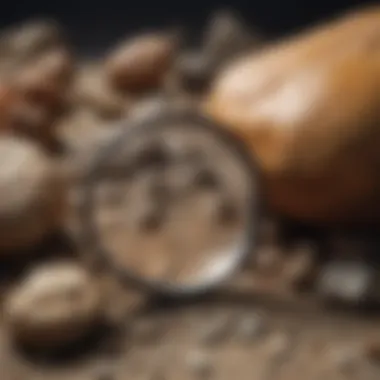 A magnifying glass analyzing intricate details of a fossil through a rock identification app