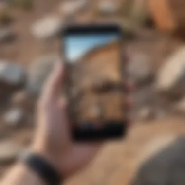 An illustration of a hand holding a smartphone with a rock identification app interface displayed