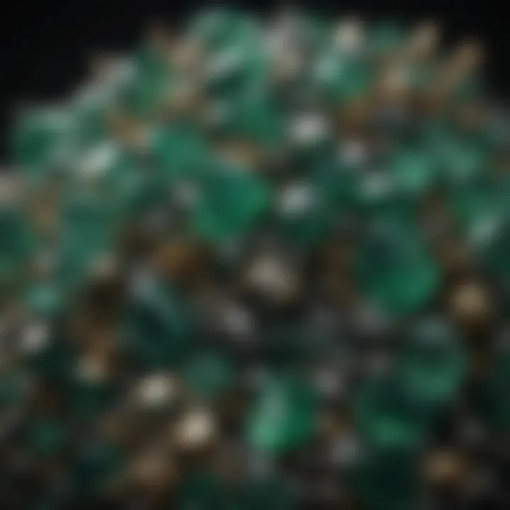Vivid green emerald crystals against dark backdrop