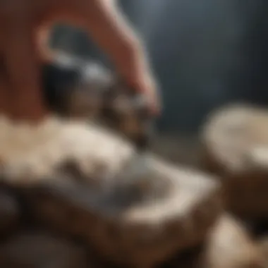 User employing a Dremel tool on a rock specimen, demonstrating the tool's effectiveness in geological work.