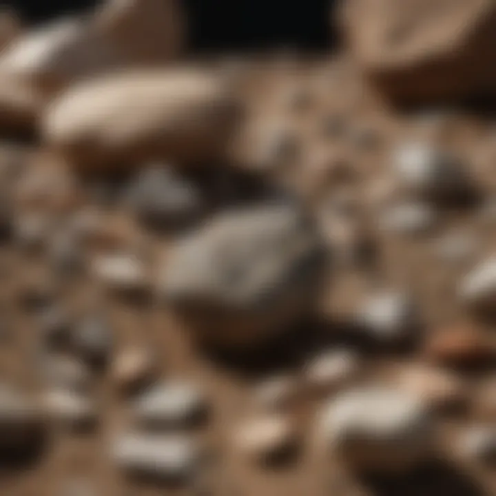 An educational setup featuring rocks with labeling for identification.