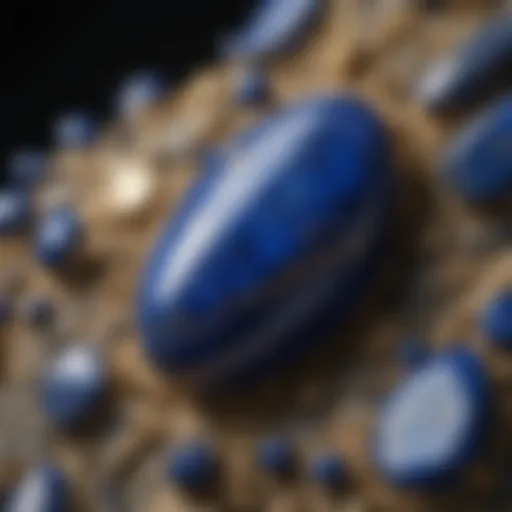 A close-up view of polished lapis lazuli showcasing its deep blue hue and golden pyrite inclusions.