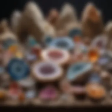 Collection of various large geodes displayed artistically