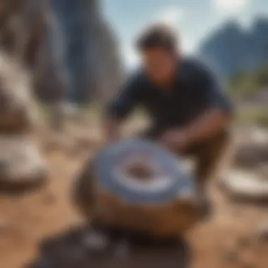 Geologist's Insight into Geode Discovery A geologist examining a large geode in its natural setting