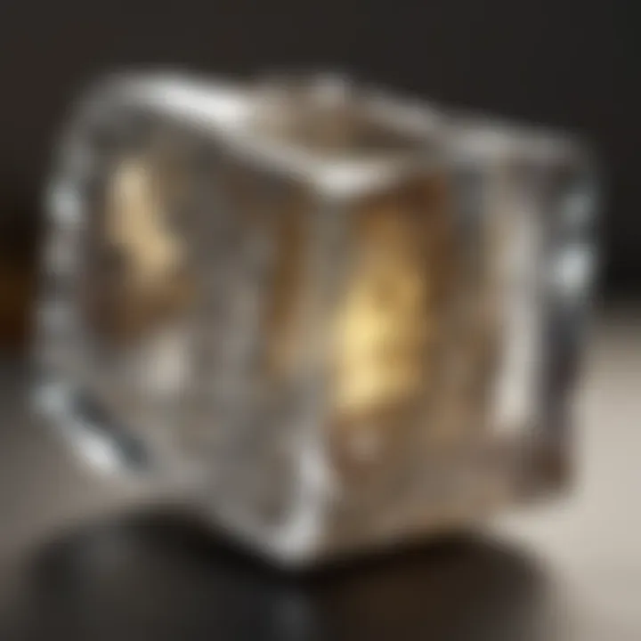 Large glass chunk under bright sunlight revealing internal structures