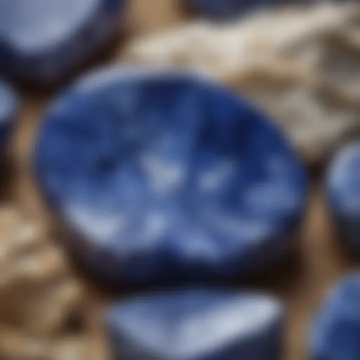 A close-up view of a stunning blue sodalite stone showcasing its vibrant color and natural patterns.