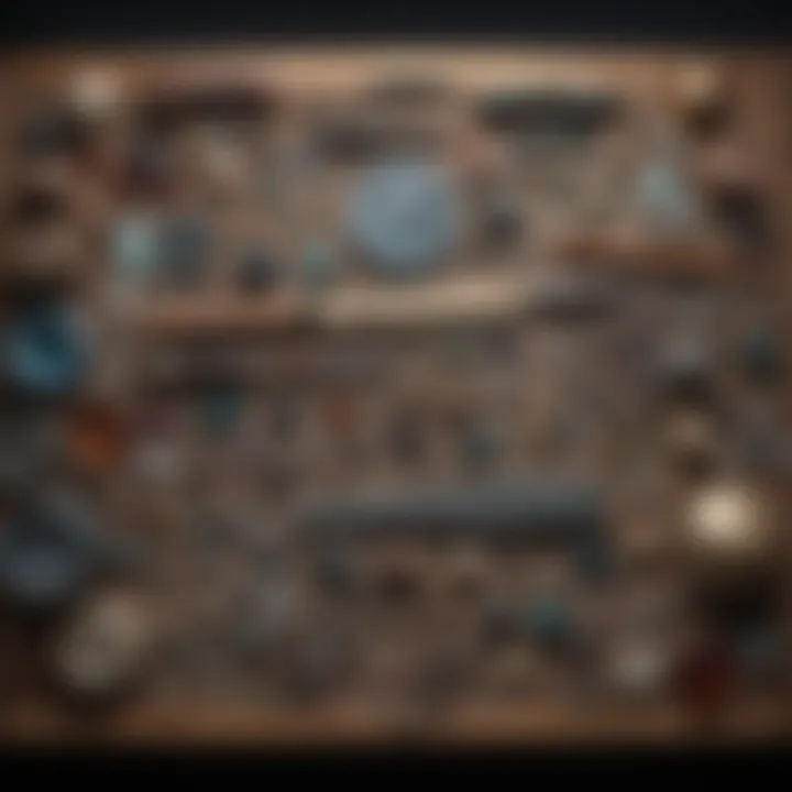 Tools and equipment for gemstone hunting laid out on a workbench