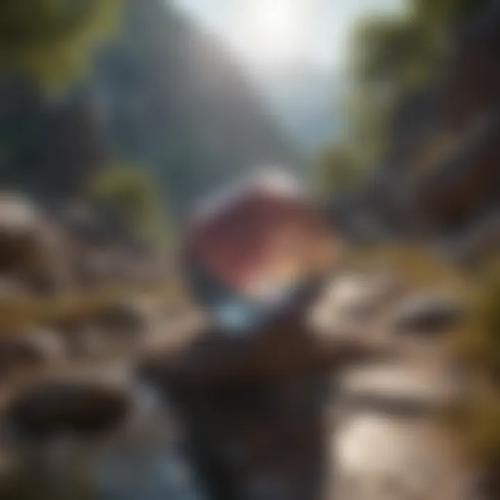 A serene landscape showcasing an outdoor gemstone hunting location