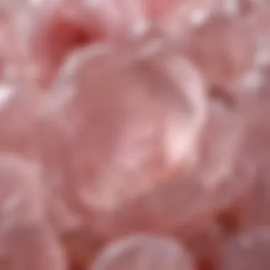 Delicate Pink Glory of Natural Rose Quartz A close-up view of natural rose quartz showcasing its delicate pink hue and unique crystal formations