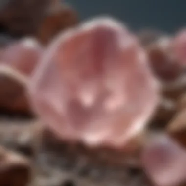Natural Rose Quartz in Geological Context A geological setting displaying natural rose quartz in its crystalline form amidst surrounding minerals