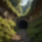 Abandoned mine entrance covered in moss