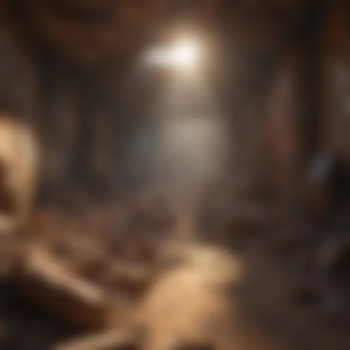 Sunlight filtering through dilapidated mine shaft