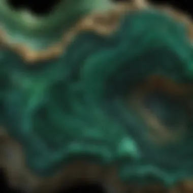 A mesmerizing slice of malachite displaying striking green patterns and unique swirls