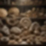 Showcasing a diverse range of fossils in a shop setting