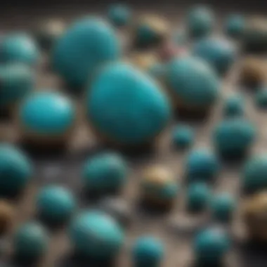 A display of various turquoise types with Otteson turquoise highlighted