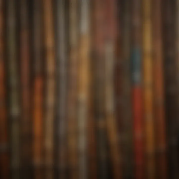 Display of various petrified bamboo pieces showcasing their vibrant colors