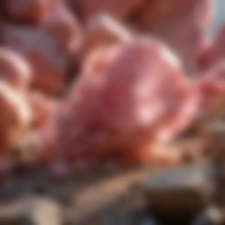 Natural setting showcasing a large pink calcite formation within its geological context.