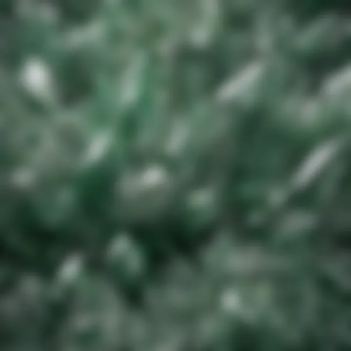 Close-up of green and white crystals revealing intricate patterns