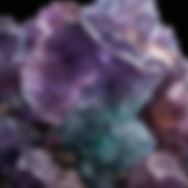 A close-up view of fluorite exhibiting its distinct purple coloration and cubic structure
