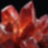 Close-up view of red crystal quartz showcasing its vibrant color and unique texture