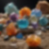 A vibrant collection of various minerals displayed in an elegant shop setting.