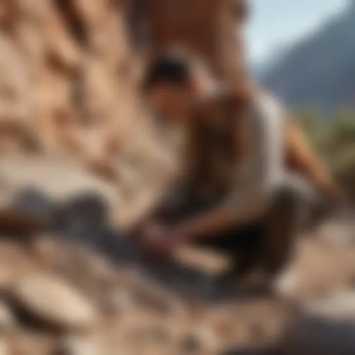 An ethical collector examining rocks with care in a natural environment