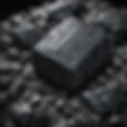 A close-up view of shungite stone showcasing its unique black luster and surface texture