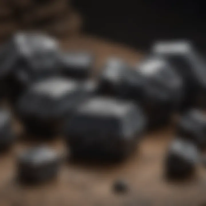 A comparison of natural shungite and polished shungite in decorative settings